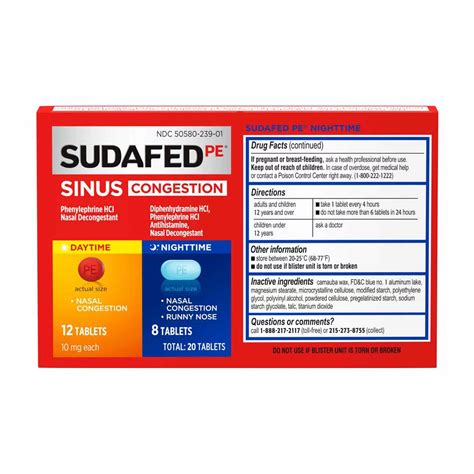 Buy Sudafed PE Day + Night Maximum Strength Sinus Decongestant, 20 ct ...