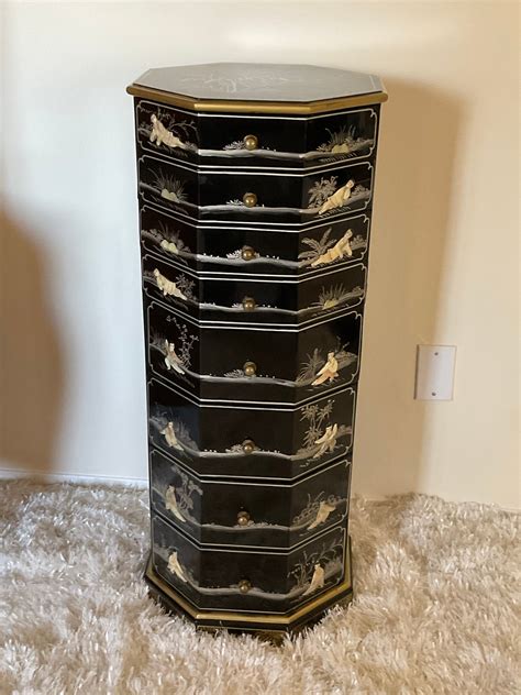Vintage Asian Mother Of Pearl Octagon Eight (8) Drawer Jewelry Armoire ...