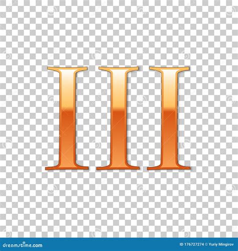 Golden Roman Numeral Number 3, III, Three in Alphabet Letter Isolated ...