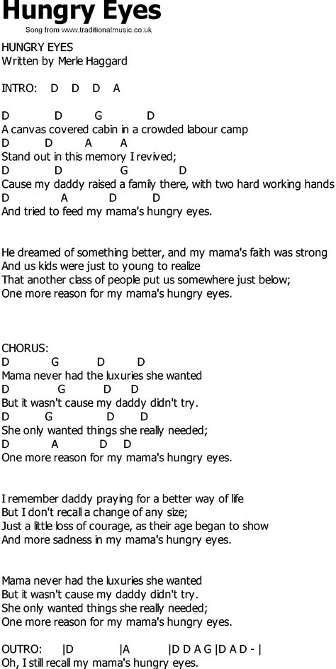 Old Country song lyrics with chords - Hungry Eyes