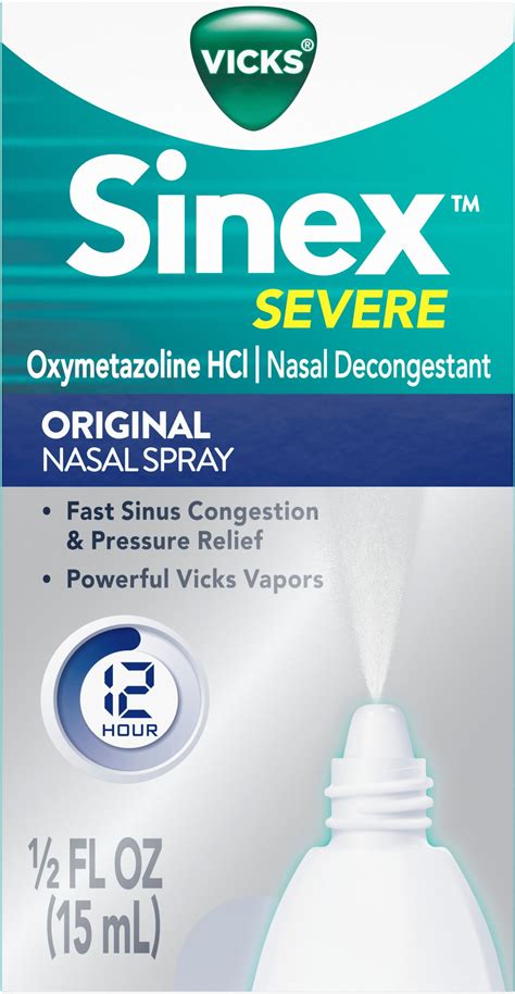 Vicks Sinex Severe Nasal Spray, Menthol, 0.50 oz, Nasal Decongestant ...