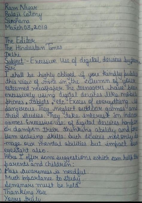 write a letter to the editor of a newspaper explaining him about the ...