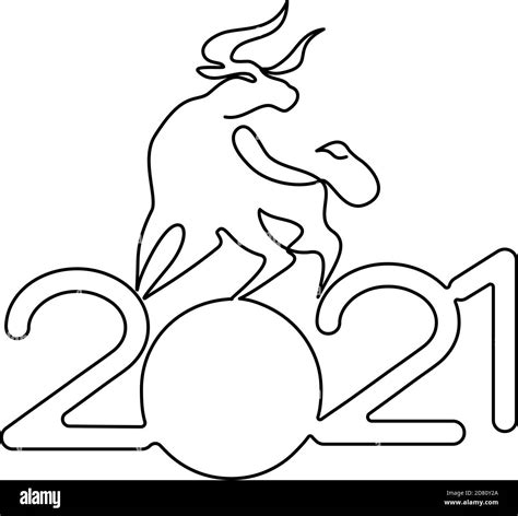 Bull Continuous one line drawing. Chinese New Year 2021 year of the ...