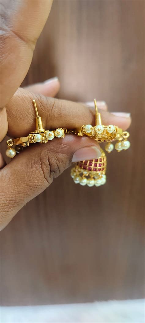 Premium pota kempu stone big jumkas – Paanchajanya Jewels