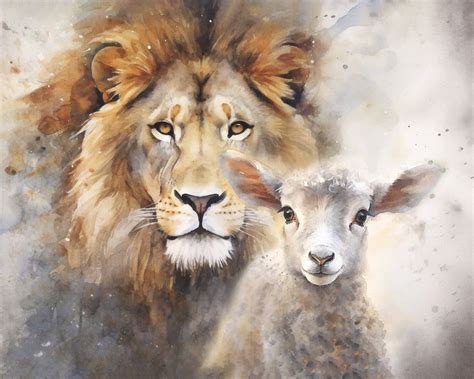 Lion and the Lamb, Watercolor, DIGITAL DOWNLOAD, Lion, Lamb, Christ ...