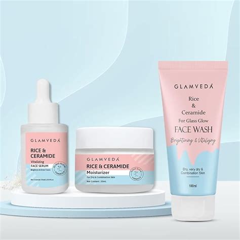 Glamveda Korean Rice & Ceramide 3 Step Daily Skincare Routine Combo For ...