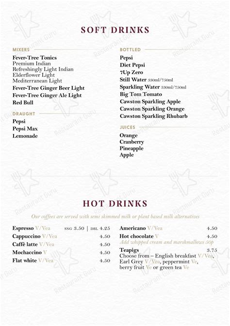 Menu at Warbler on the Wharf pub & bar, Milton Keynes