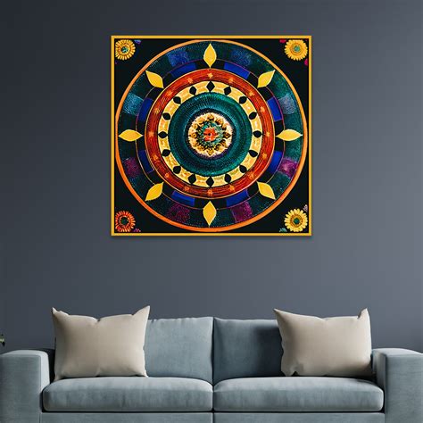 Vibrant Traditional Circular Floral Design Mandala Art Canvas Wall Pai ...