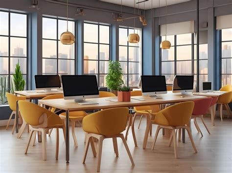 Online school screen devices at coworking office realistic ...