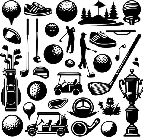 Golf elements black color vector silhouette | Premium AI-generated vector