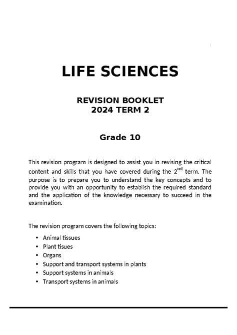 Life Sciences Grade 10 Revision material Term 2 2023 - LIFE SCIENCES ...