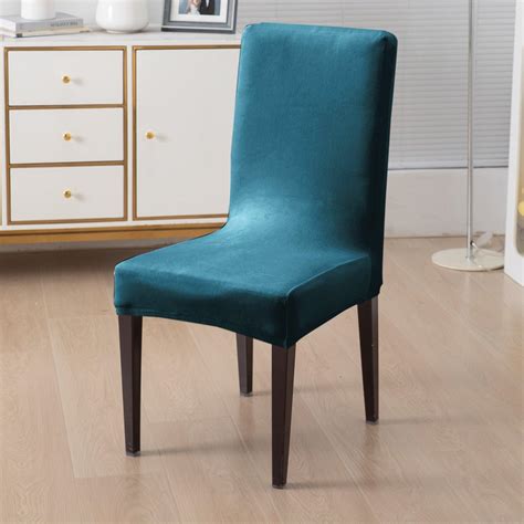 Elastic Stretchable Premium Velvet Dining Chair Cover, Peacock Blue ...