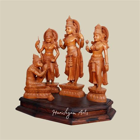 27" Wooden Ram Sita Laxman Hanuman Idol Set