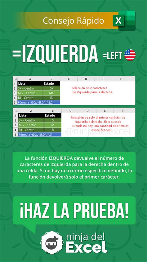 [Consejo de Excel] 💡 Función =IZQUIERDA =LEFT (en inglés) 🇺🇸 El consejo ...