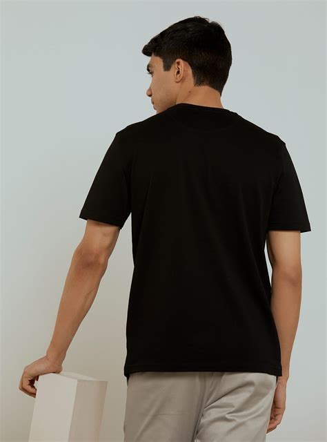 Buy Onyx Pique Crew | Casual Black Solid Crew Neck for Men Online | Andamen