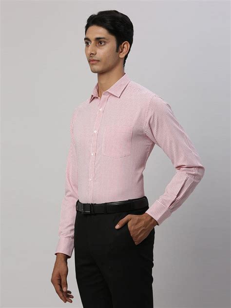 Park Avenue Men Red Checkered Slim Fit Full Sleeve Semi Cut Away Colla ...