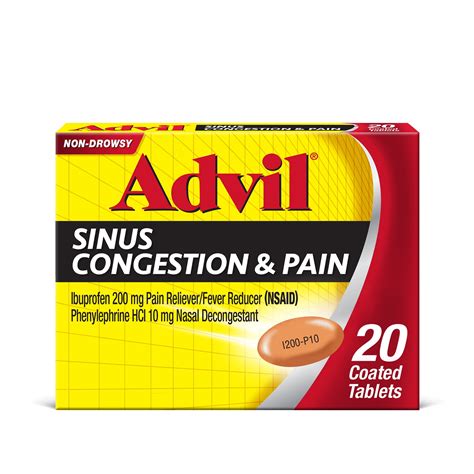 Advil Sinus Congestion and Pain, Sinus Medicine, Pain Reliever and Fever Reducer With Ibuprofen ...