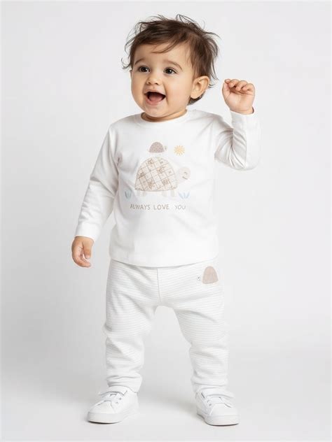 Buy HOP Baby Boys White Animal Printed Cotton T-Shirt and Pants Set ...