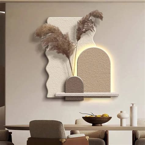 DR Homes Sandstone LED Wall Art Panel with Pampas Shelf – Dr Home Decor