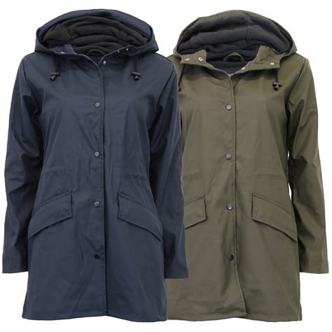 Womens Lined Rain Jacket Raincoat With Hood Mesh Ladies Fleece Coat ...