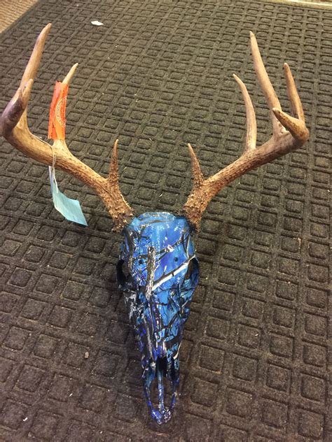 Blue Camo Aqua Dipped Deer Skull Wall Art