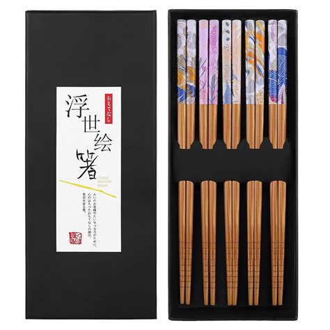 Buy AKONEGE 5 Pairs Bamboo Chopsticks Reusable Japanese Style Chop ...