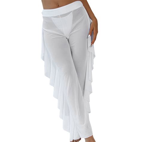 labakihah swim pants for women women mesh ruffle trim cover up pants ...