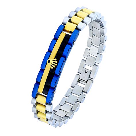 Buy ZIVOM® Blue Silver Gold 316L Stainless Steel ID Bracelet for Men at ...