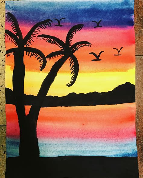 Coconut Tree Sunset | Caribbean art, Art camp projects, Camping art