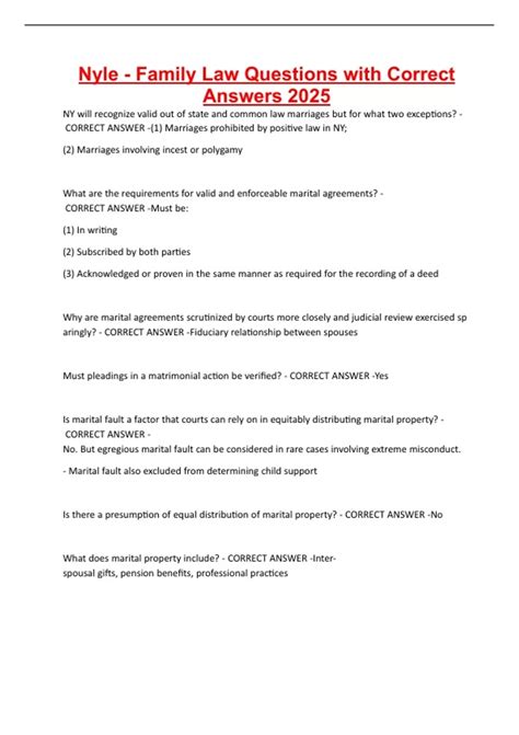 Nyle - Family Law Questions with Correct Answers 2025 - NYLE - Stuvia US
