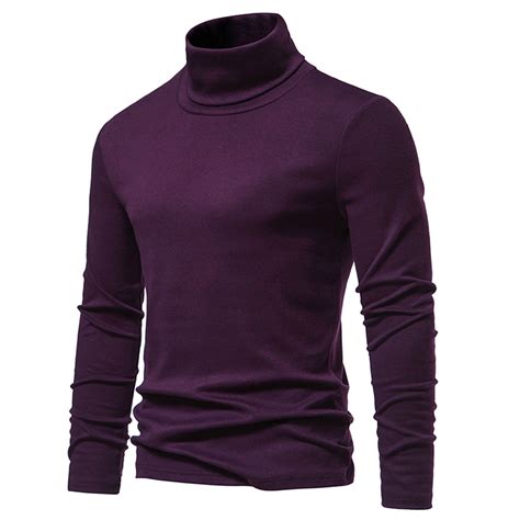 Oalirro Men Plain Long Sleeve Mock Turtleneck Tee Shirt for Fall Winter ...