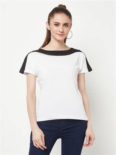 Sleek Women's White Boat Neck T-shirt – Miazi