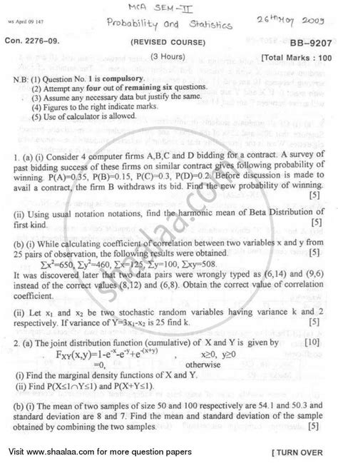 Probability and Statistics 2008-2009 Master of Computer Applications ...