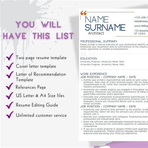 Buy Architect Resume Template | ATS Friendly Architecture CV | Editable ...