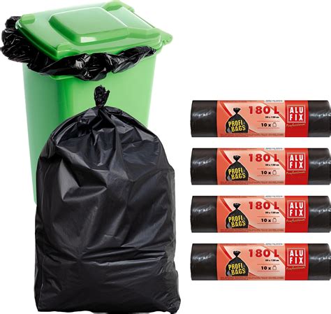 Extra Strong Black ALUFIX Bin Bags 180 L – 80 x 120 cm – 4 Rolls of 10 ...