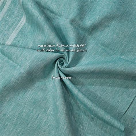 Handwoven Pure Linen 80 Lea Jharna Design Fabric (Firozi Green ...
