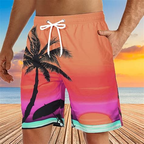 Men's Graphic Coconut Tree Swim Trunks Swim Shorts Board Shorts Mid ...