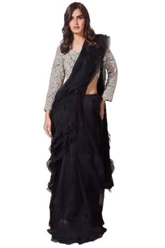 Buy Marwadi Women's black tissue organza designer bridal ruffle frill ...