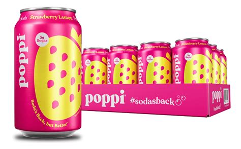 Free Shipping! poppi Strawberry Lemon Prebiotic Soda 12 oz Can Pack ...