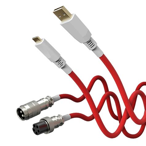 2.2M Type-C Keyboard Cable Coiled USB for Mechanical Keyboard Metal Wh ...