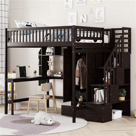 Solid wood loft bed with desk online