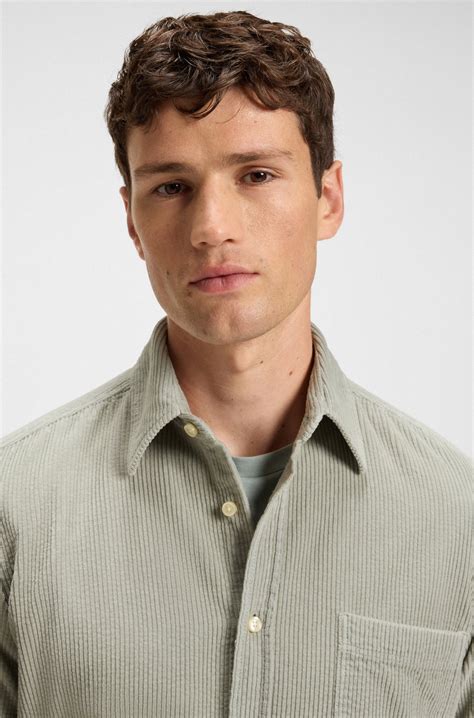 BOSS - Regular-fit shirt in cotton corduroy - Light Green