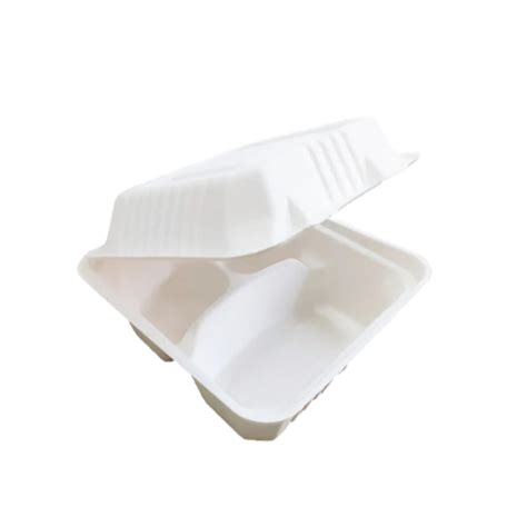 8 Inch, 3 Compartment Clamshell Bagasse Takeaway Container (Eco-Friend ...