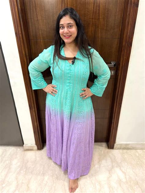 Veersons Chikankari Hand-Embroidered Viscose Georgette Semi Stitched A ...