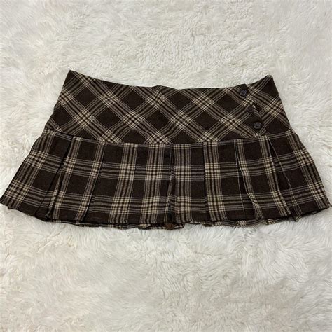 Brown Plaid Pleated Mini Skirt with Built in... - Depop
