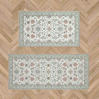 Laura Ashley 2-Piece Beige Aure Floral Washable Area Rug Set