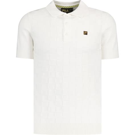 Fila Vintage Lucian Square Knit Retro Polo Shirt Blanc De Blanc