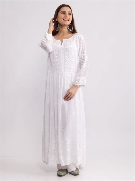 Maham- Luxurious Anarkali crafted with silk thread Chikankari kurti ...