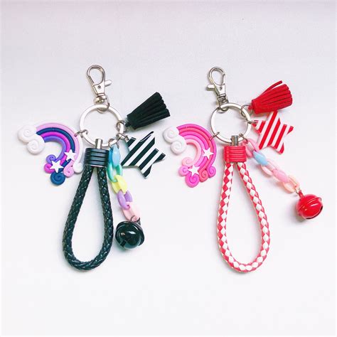 韩版可爱少女心创意软陶彩虹钥匙扣女学生书包棒棒糖挂件钥匙配饰-阿里巴巴
