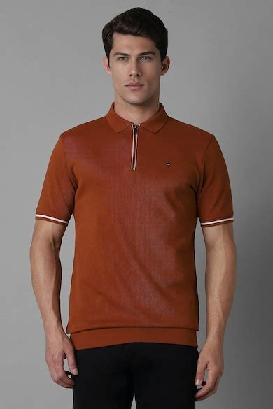 Buy Men Brown Solid Polo Neck T-shirt Online - 39686995 | Louis Philippe